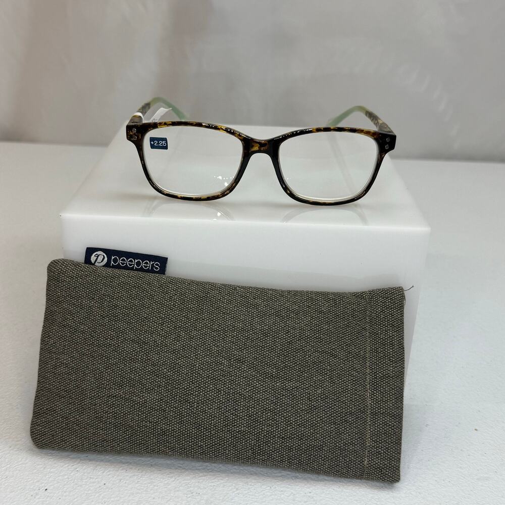 Women's Nature Walk Soft Square Reading Glasses Tortoise/Aqua + 2.25